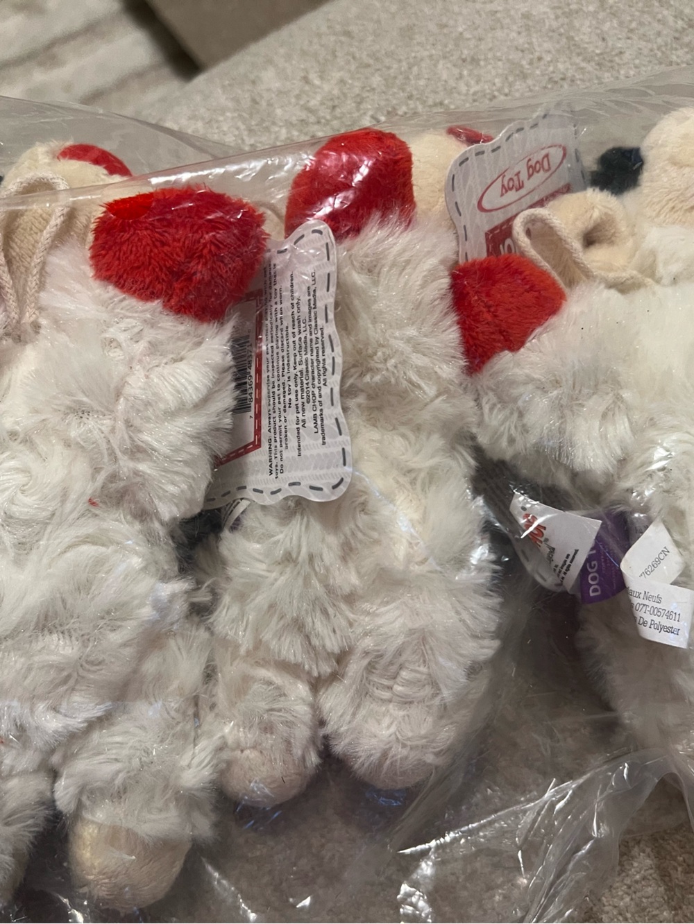 NWT Shari Lewis Plush Lamb Dog Toy Cream with Red Paws Squeaks - Picture 3 of 5
